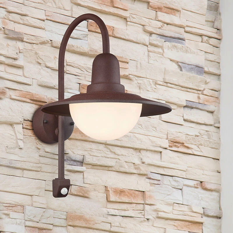 Aplique exterior con sensor de movimiento moderno color óxido, Semmy, IP44