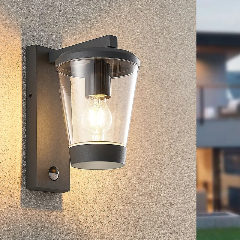 Aplique exterior con sensor de movimiento moderno antracita, Kerstin, IP44
