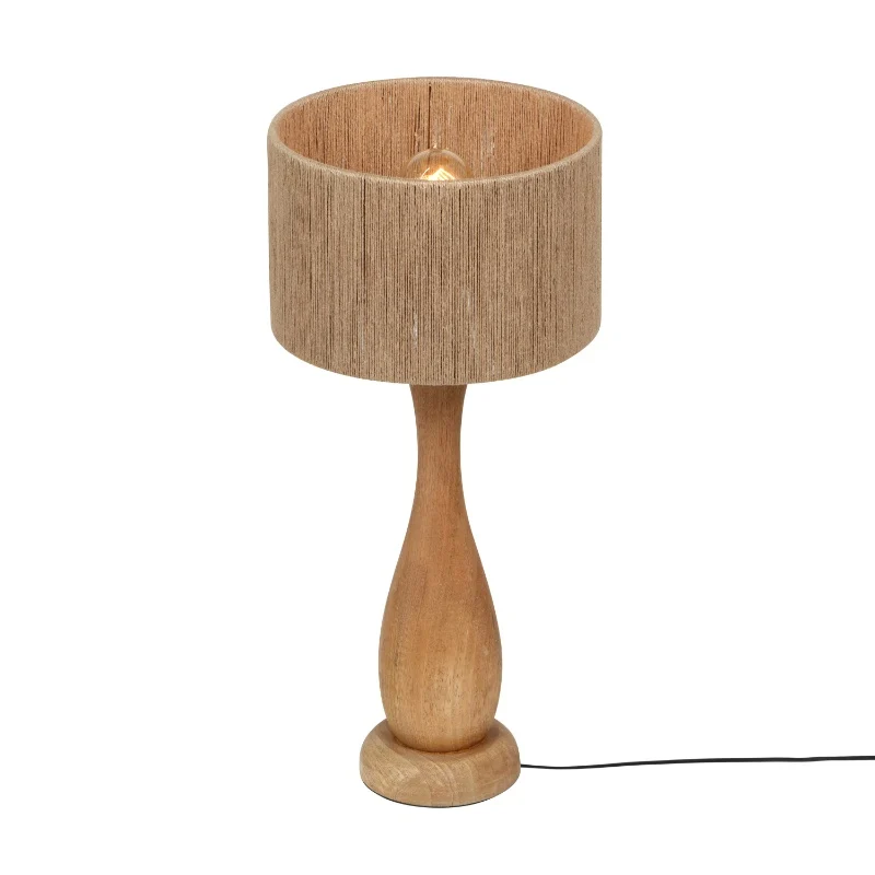 Lámpara de mesa rústica madera, Mucahit, con interruptor