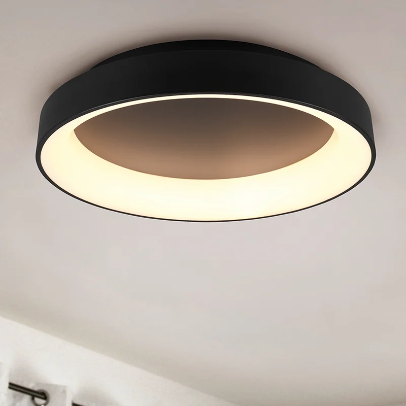 Plafón de techo moderno negro, Jered, 48W, ajustable entre luz blanco cálido y frío LED, con mando a distancia