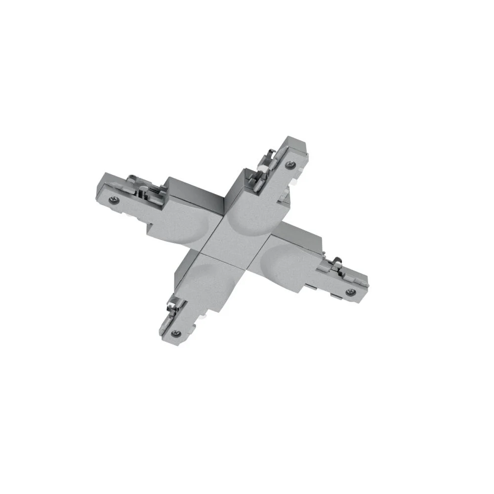 Conector cruzado para illuminación de riel difasico, plástico, gris