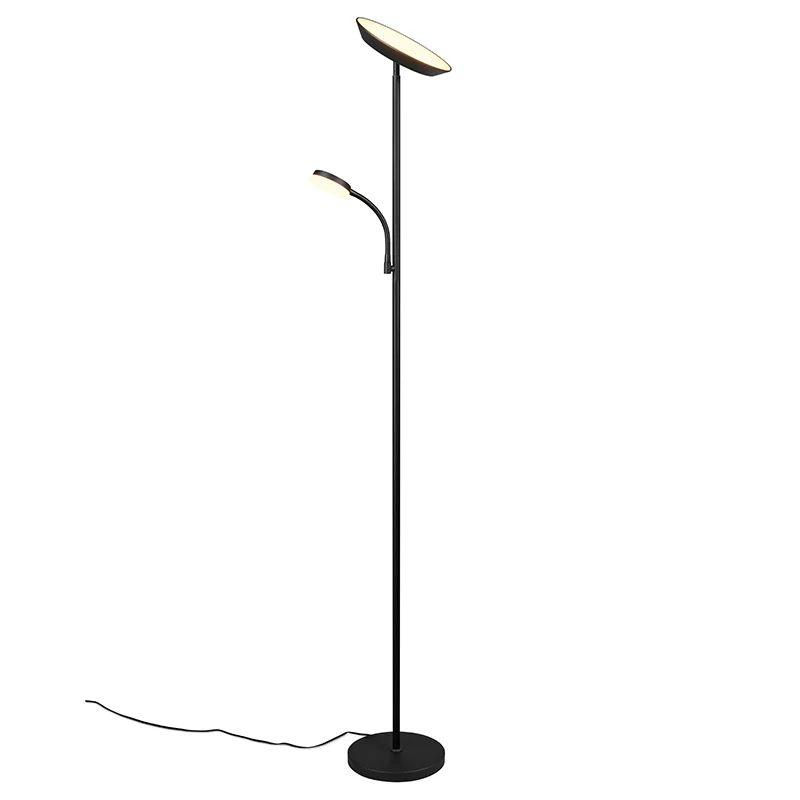 Lámpara de pie moderna negra, Shahid, 17W, ajustable entre luz blanco cálido y frío LED, con regulador táctil