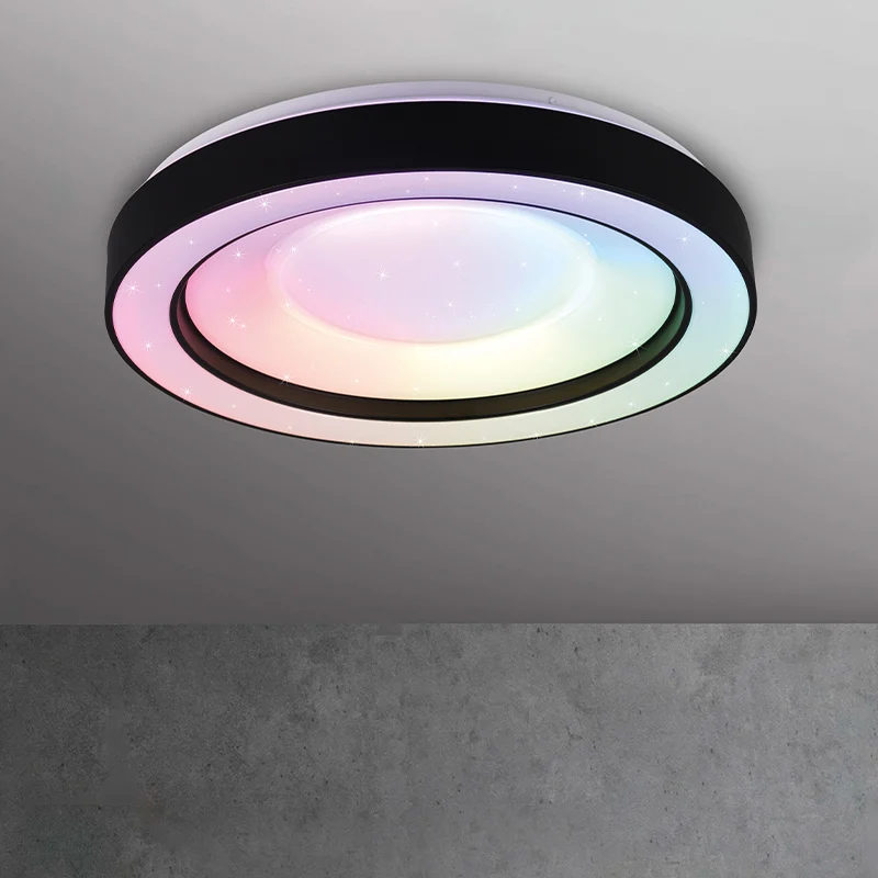 Plafón de techo moderno negro, Navin, 22W, RGBW LED, con mando a distancia
