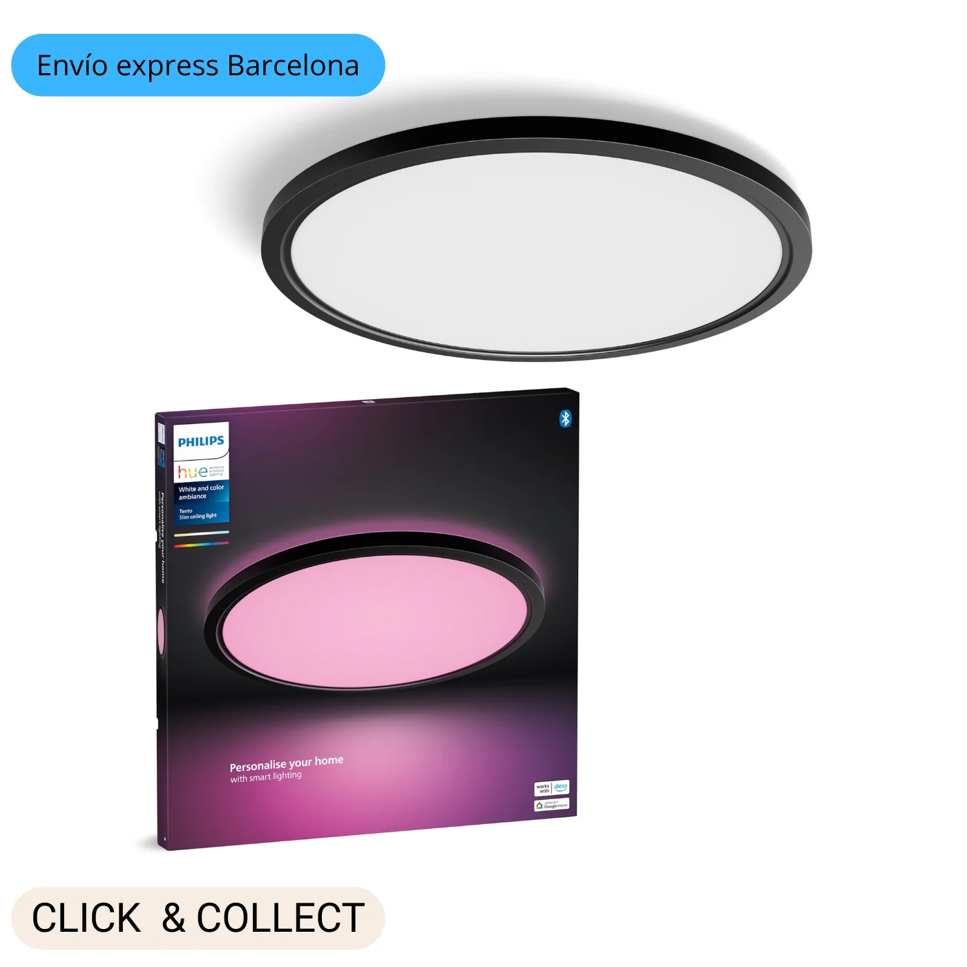 Panel de techo LED Tento WCA redondo de 54,2 cm negro | Philips Hue