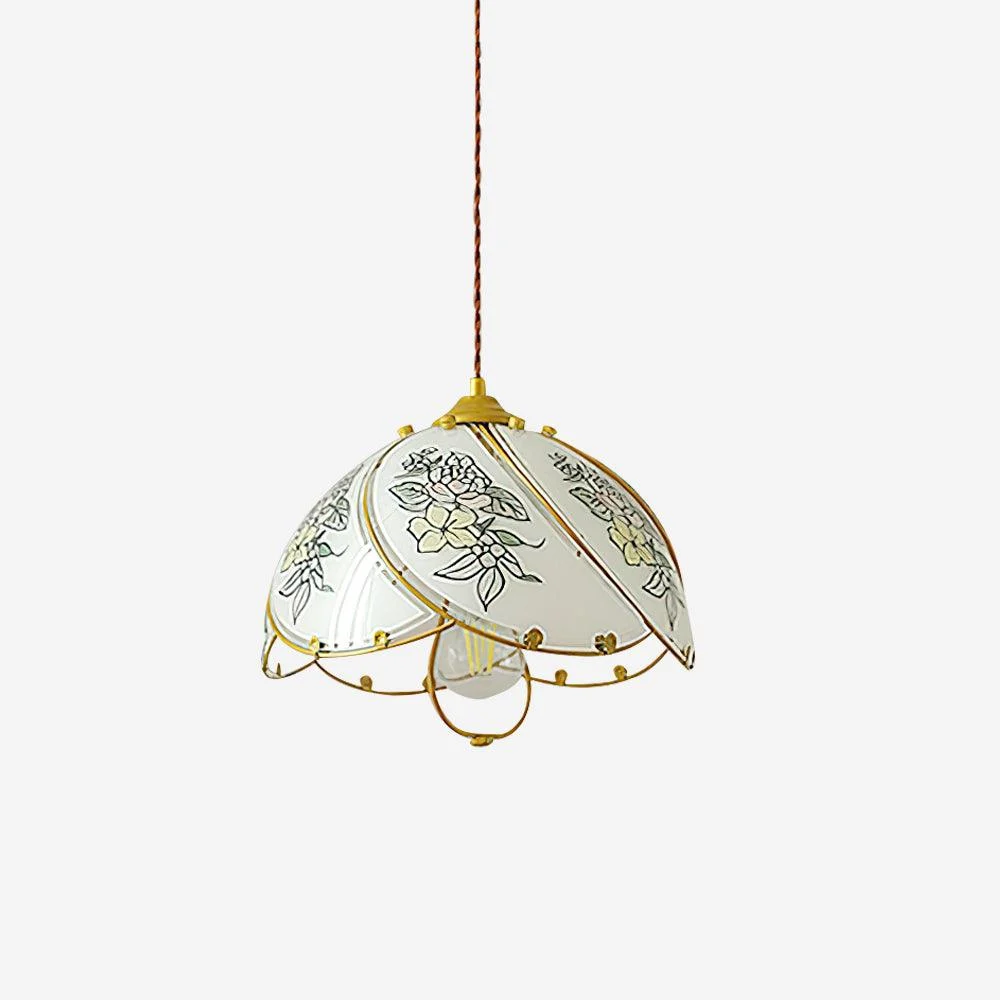 Lámpara Colgante Vidrio Pétalo Pantalla Metal Vintage