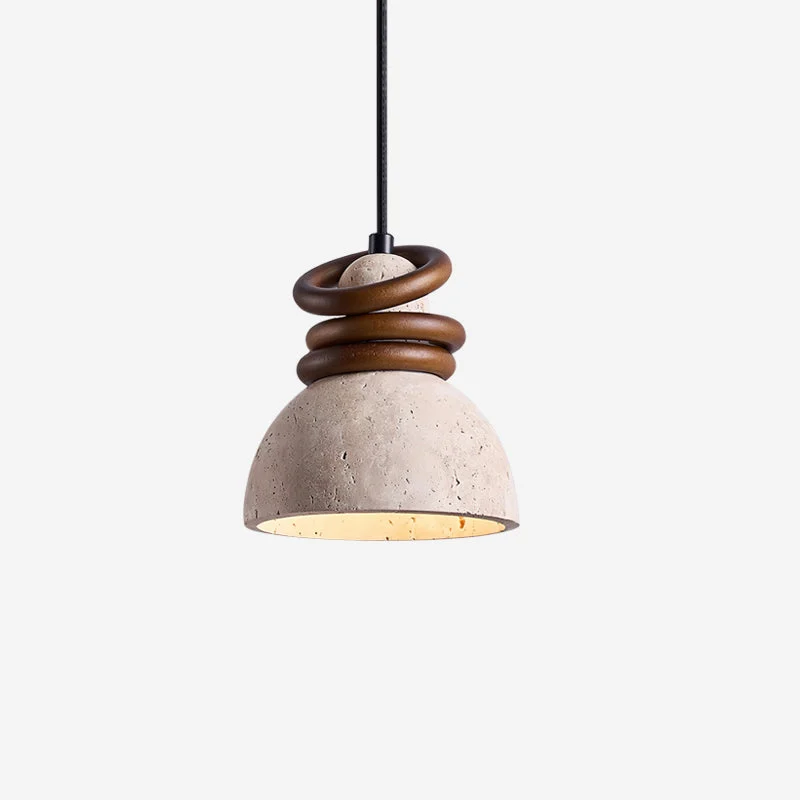 Lumera Lámpara Colgante Cúpula Travertino Aros Madera
