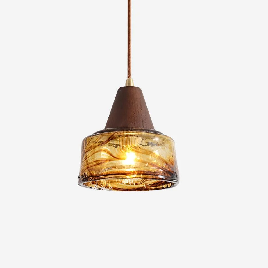 Lámpara Colgante Ámbar Pantalla Madera Tapa Vintage Artístico