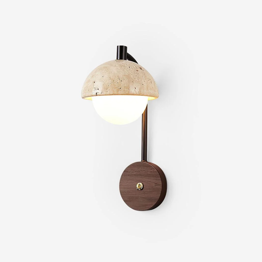 Ritta Lámpara de Pared de Travertino con Cúpula de Madera