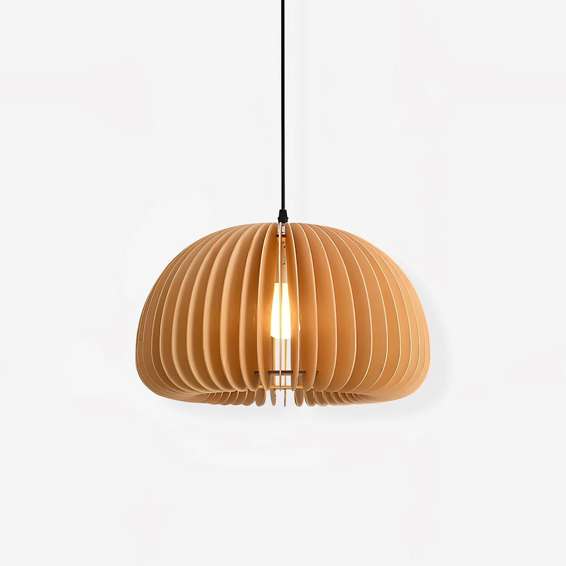 Lámpara Colgante Solara con Cúpula de Madera en Forma de Calabaza Estilo Nórdico