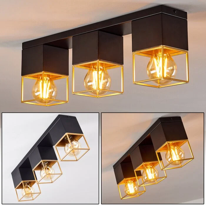 Agawam Lámpara de Techo dorado, Latón, Negro, 3 luces