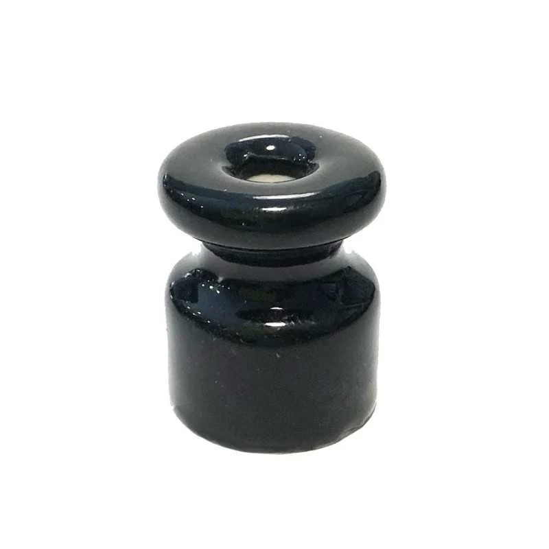 Aislador de porcelana negro para instalación cable trenzado