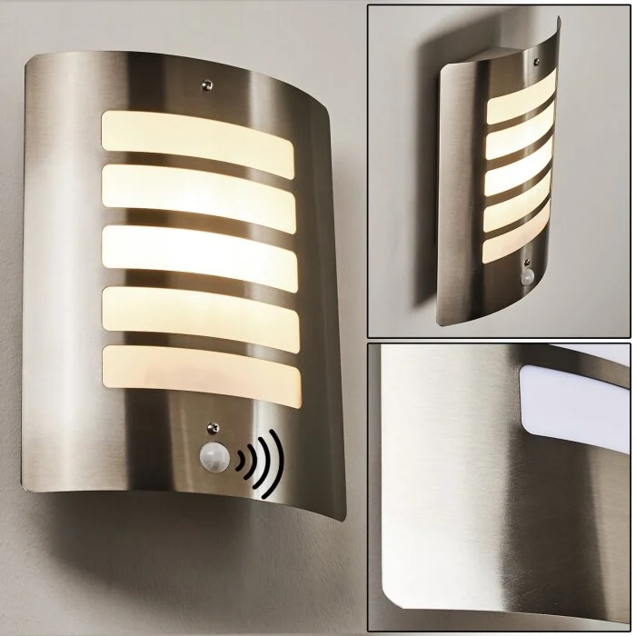 Alslev Aplique para exterior Color acero inoxidable, 1 luz, Sensor de movimiento