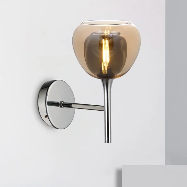 APLIQUE DE PARED 1 LUZ CRISTAL EXTERIOR ÁMBAR INTERIOR FUMÉ NOLINA