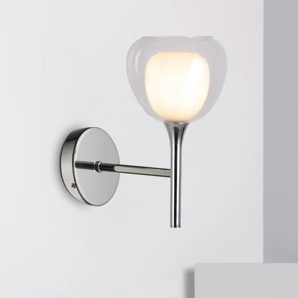 APLIQUE DE PARED 1 LUZ CRISTAL EXTERIOR TRANSPARENTE INTERIOR BLANCO NOLINA