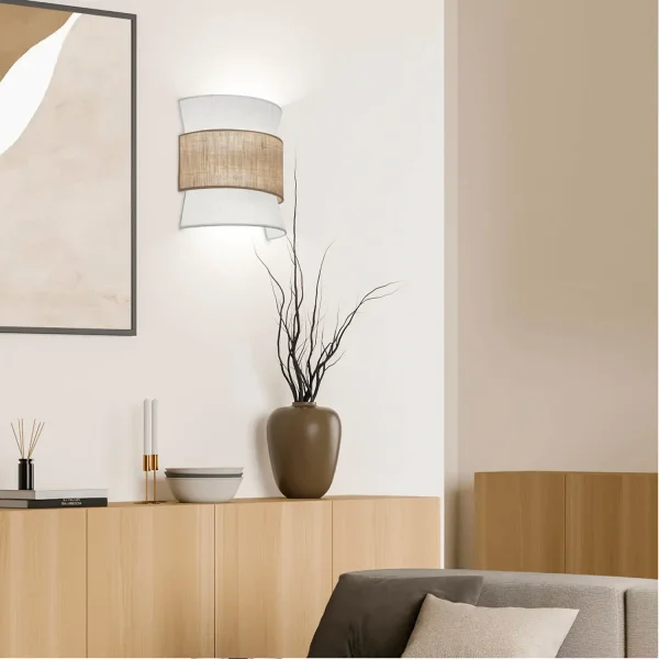 APLIQUE DE PARED 2 LUCES LINO MARFIL/SACO MARRÓN E27 LUNETH