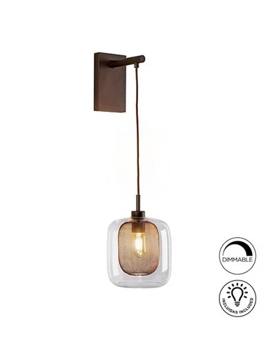 Aplique de pared Fox - Schuller - Lámpara colgante de pared, estilo industrial, malla metal+cristal