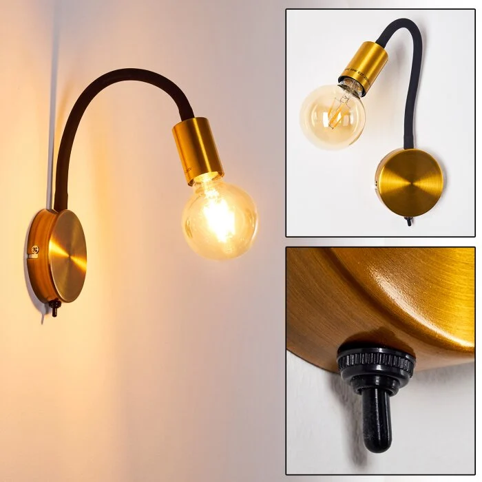Aplique Hovslund dorado, Negro, 1 luz