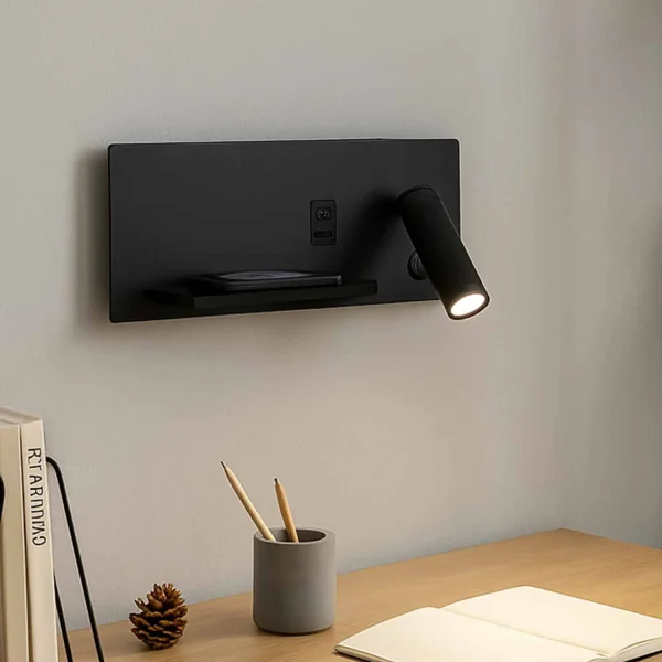 APLIQUE LED 8W 3000-6000K TÁCTIL NEGRO CARGA INALÁMBRICA ZEKO