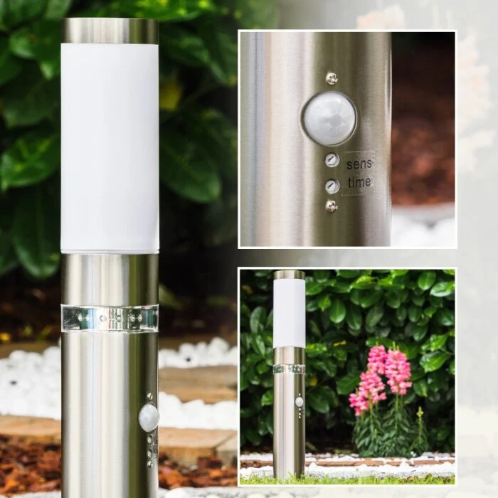 Avize Poste de jardin Acero inoxidable, 1 luz, Sensor de movimiento