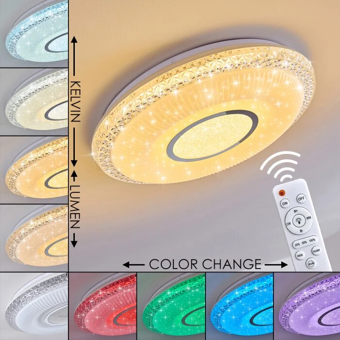 Avoriaz Lámpara de Techo LED Blanca, 2 luces, Mando a distancia, Cambia de color