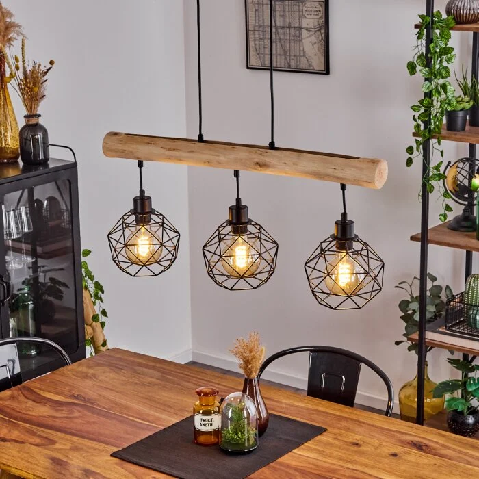 Bacabal Lámpara Colgante Madera clara, Negro, 3 luces