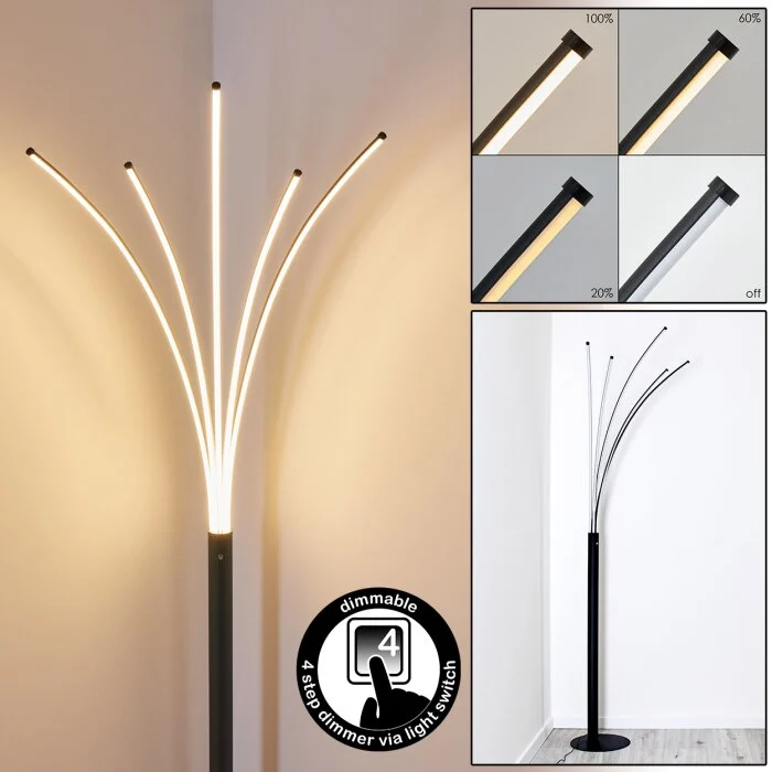 Bakersfield Lámpara de Pie LED Negro, Blanca, 1 luz