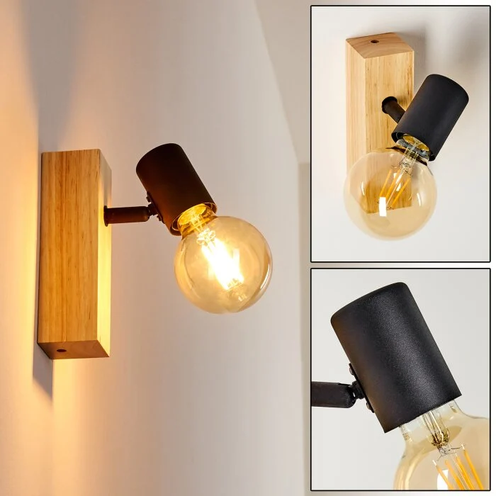 Barbengo Aplique Madera clara, Negro, 1 luz