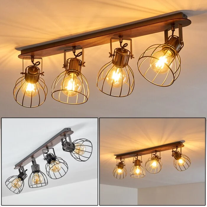 Bitterroot Lámpara de Techo Gris, Madera oscura, 4 luces