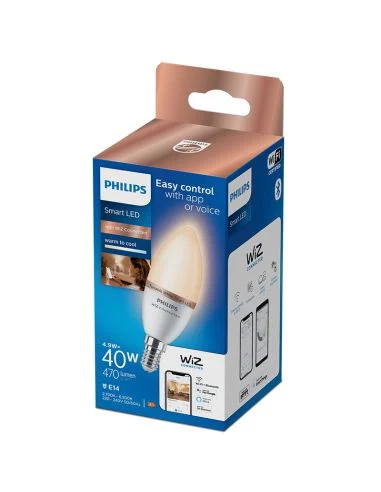 Bombilla LED Vela Inteligente E14 4,9W - 40W Tonalidad Regulable 2.700K - 6500K Wiz Connect C37