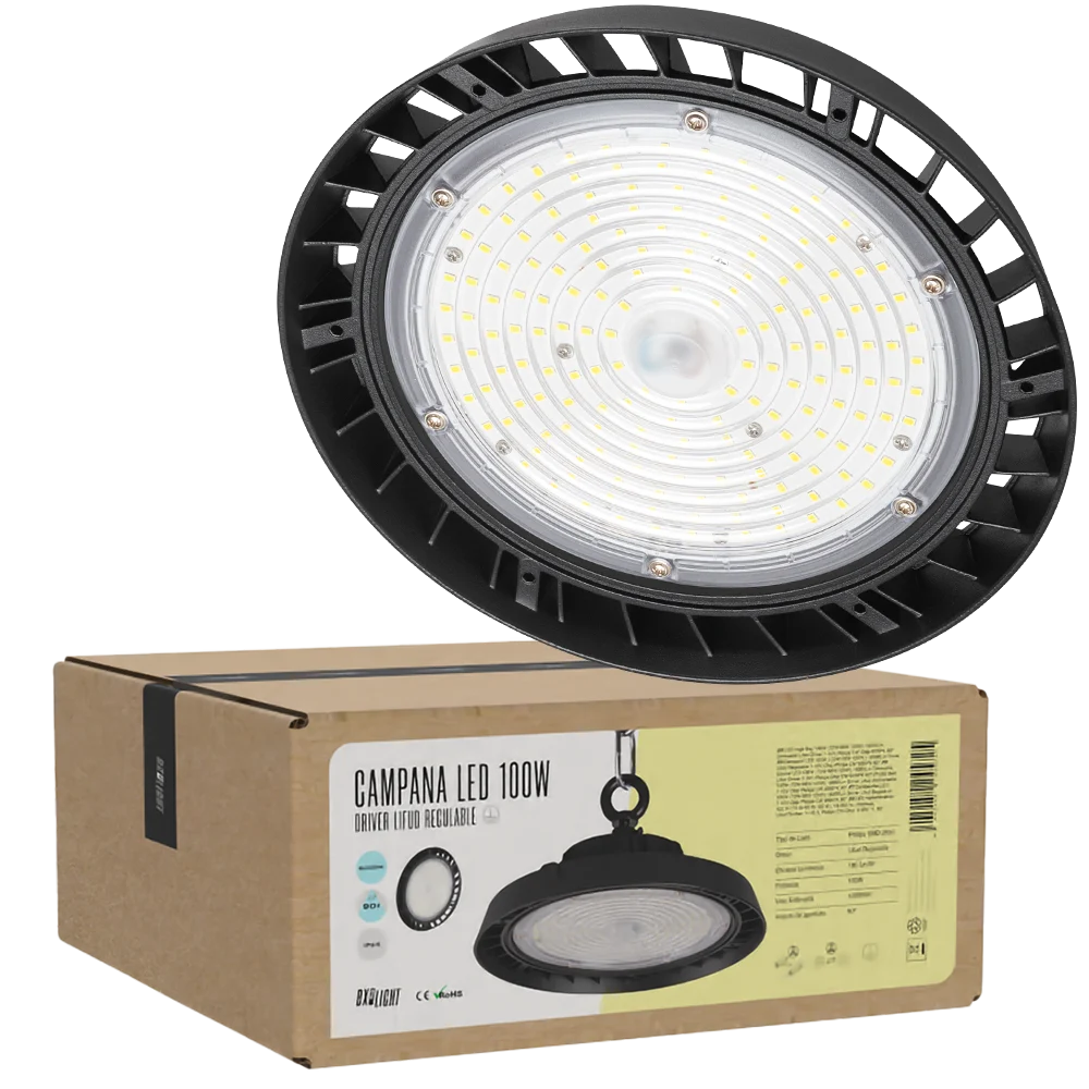 Campana LED 100W ( 72W-96W-120W ) 18000Lm Driver Lifud Regulable 1-10V Chip Philips CW 6000ºK 90º