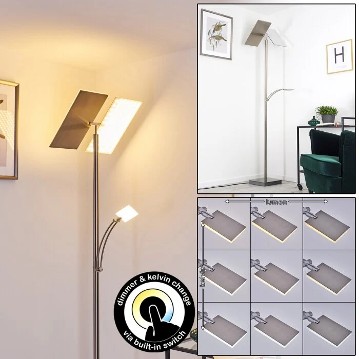 Cazis Lámpara de Pie LED Níquel-mate, 3 luces