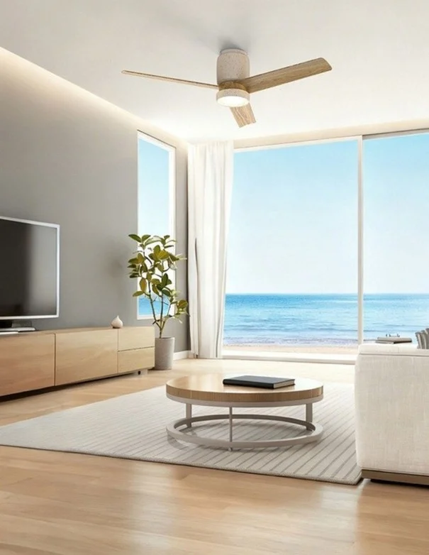 Cerámica Ventilador Blanco Aspas Madera Mantra