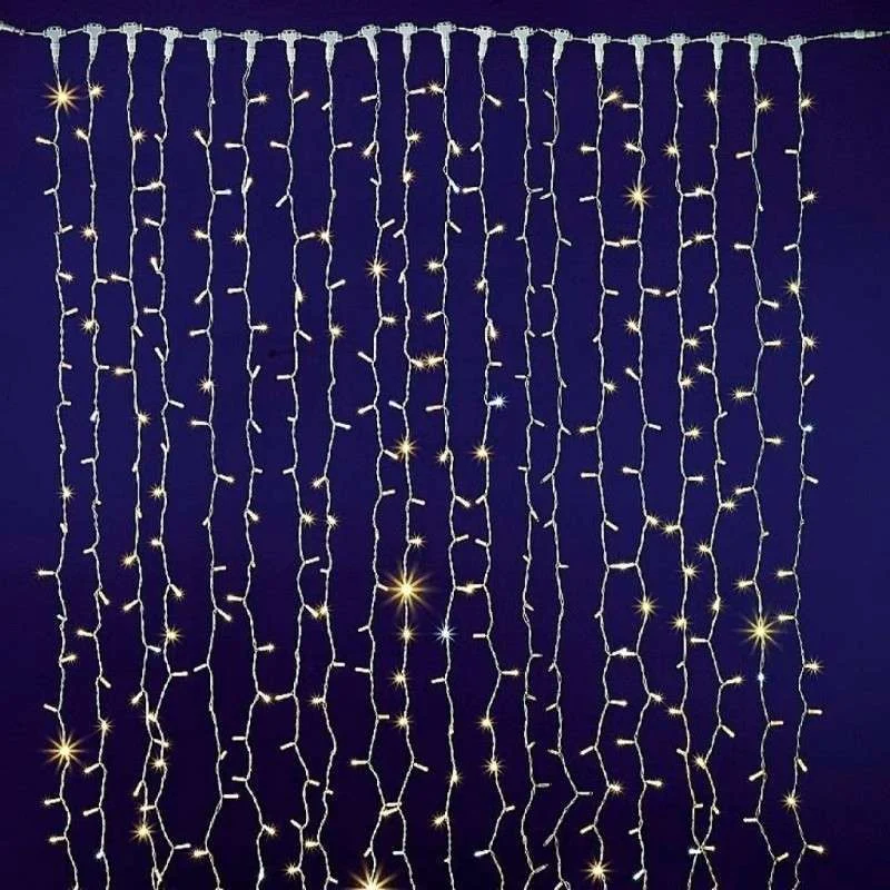 Cortina 600 LEDs cálido IP65 enlazable cable blanco 200x300