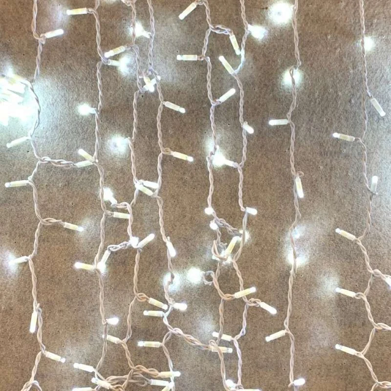Cortina 600 LEDs luz fría IP65 enlazable cable blanco 200x300