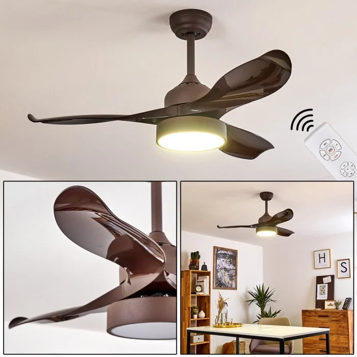 Doha Ventilador de techo LED Marrón, 1 luz, Mando a distancia