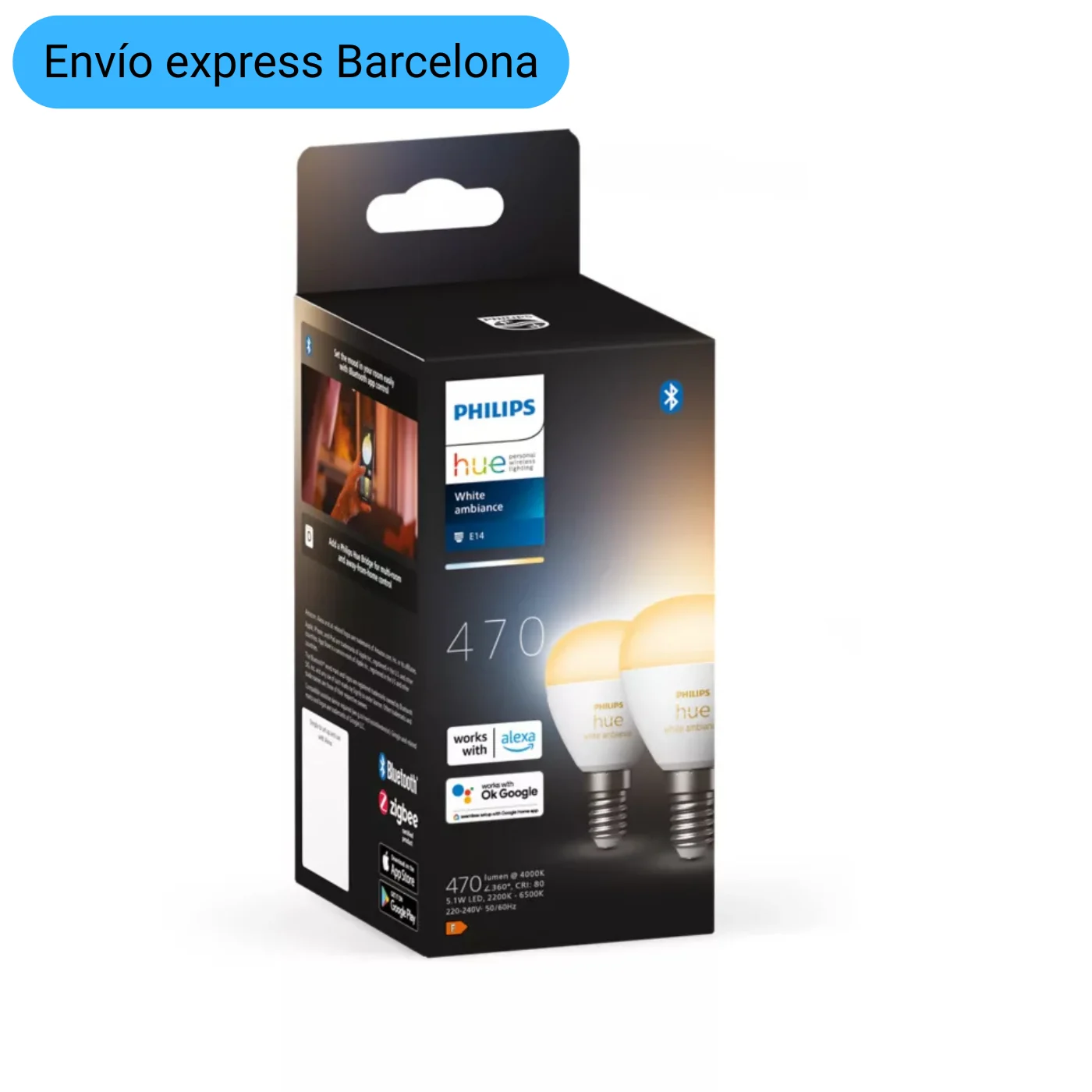 Bombilla LED inteligente Esférica, Philips Hue, casquillo