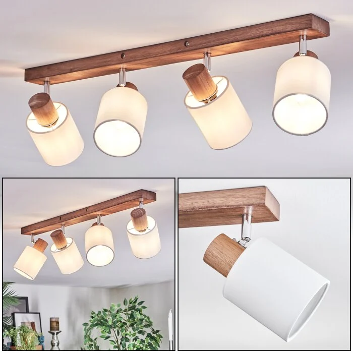 Fallhagen Plafones, Spot techo Cromo, Madera oscura, 4 luces