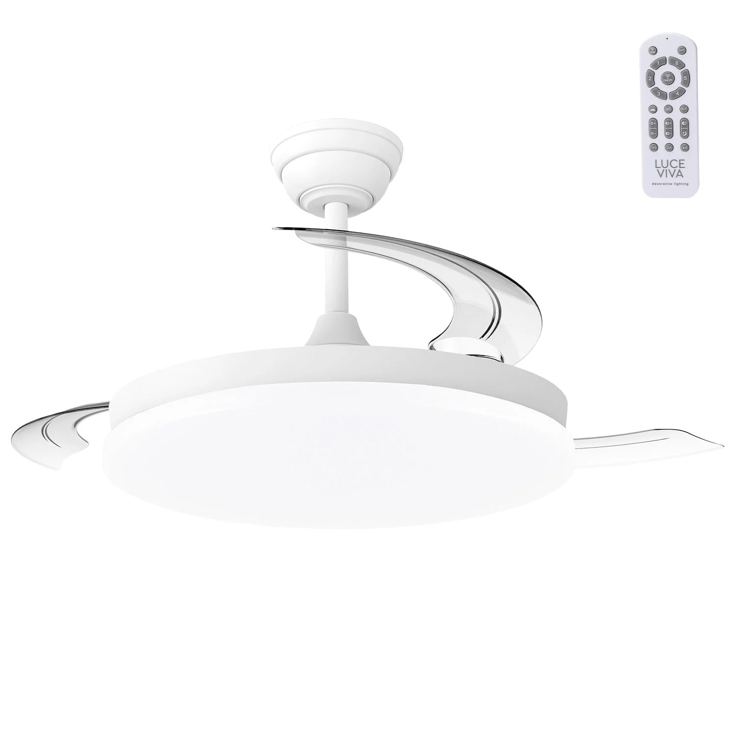 Ventilador DC "Marele· Función Verano-Invierno 48W Blanco 3 Aspas 5040lm 3500-4000-6500k Remoto y Temporizador