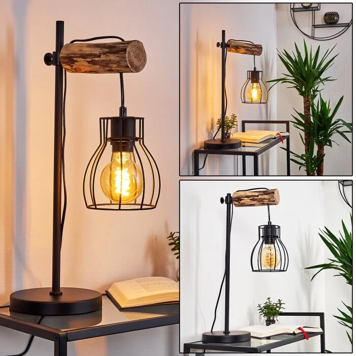 Gondo Lámpara de mesa Madera clara, Negro, 1 luz