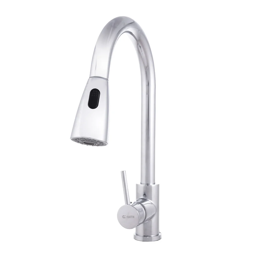 Grifo Cocina Latón/Zinc, Cromado, Agua Caliente-Fría, Latiguillos, Caño Alto, Monomando [QLI-FA-9711