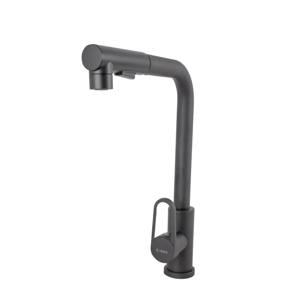 Grifo Cocina Latón/Zinc, Negro, Agua Caliente-Fría, Latiguillos, Caño Alto, Monomando [QLI-FA-4212