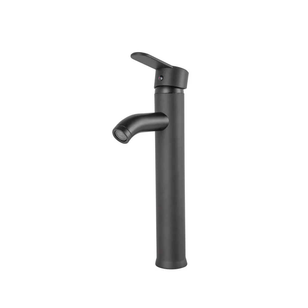 Grifo Lavabo Latón/Zinc, Negro, Agua Caliente-Fría, Latiguillos, Caño Alto, Monomando [QLI-FA-4214
