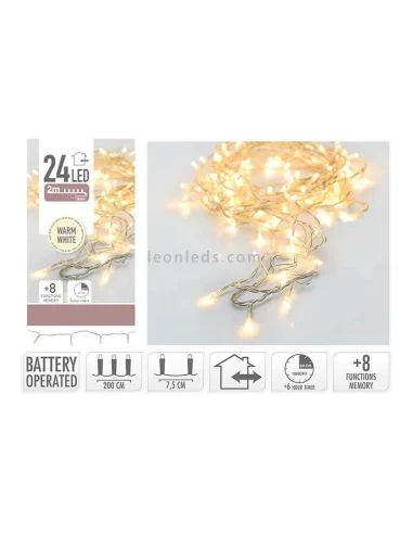 Guirnalda a pilas multifunción 24 leds cable transparente 2m