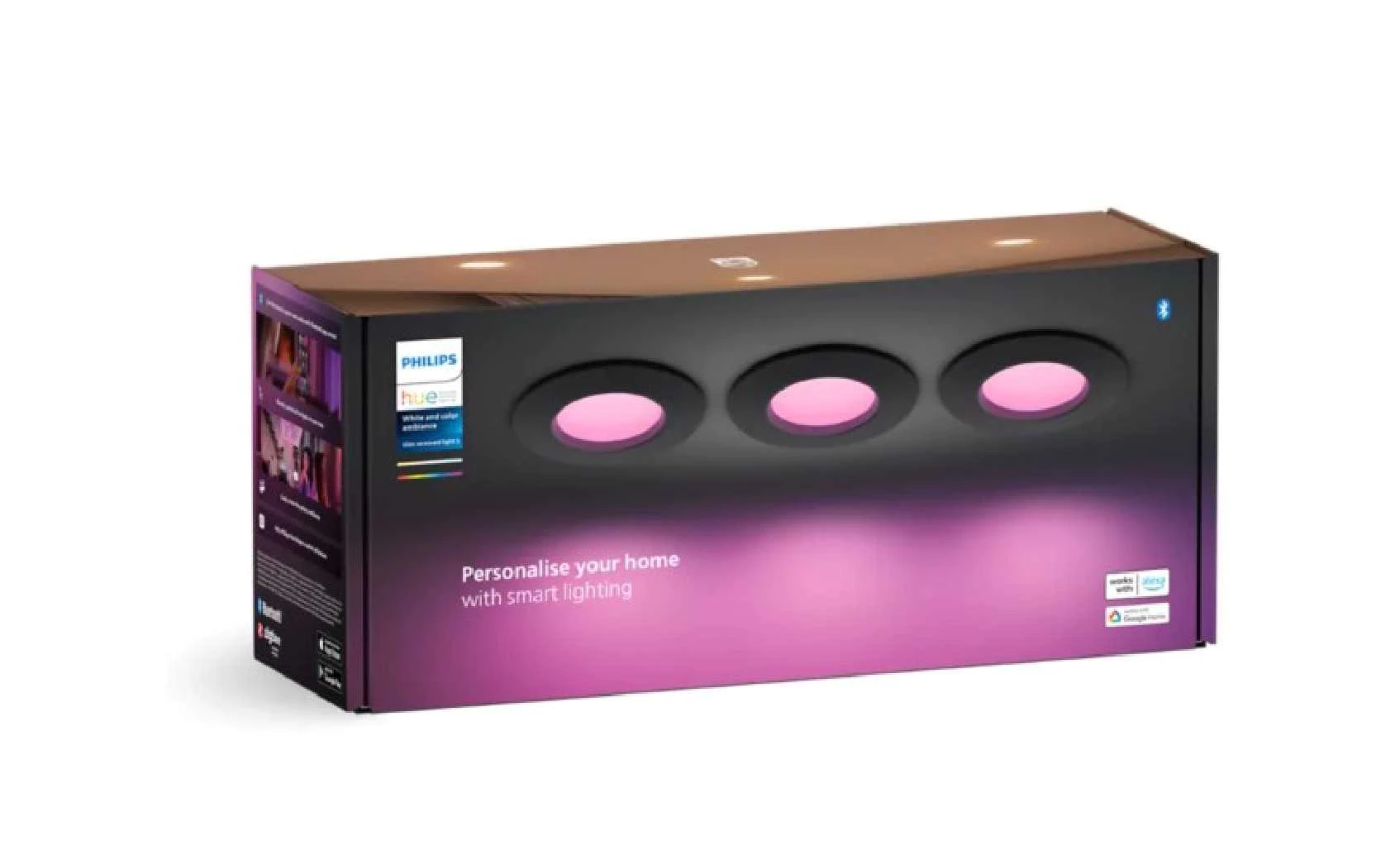 Pack de 3 Downlight empotrable inteligente LED Hue WACA Slim, negro 90mm, regulable, 8,3W 1000Lm, 2000 - 6500k. | Philips Hue