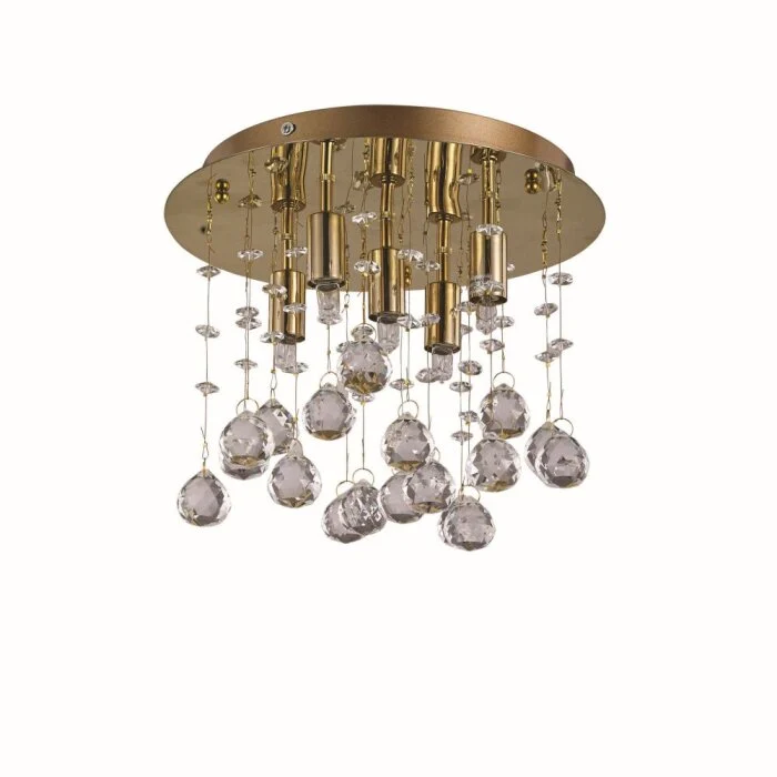 Ideal Lux MOONLIGHT Lámpara de Techo dorado, Aspecto de cristal, 5 luces
