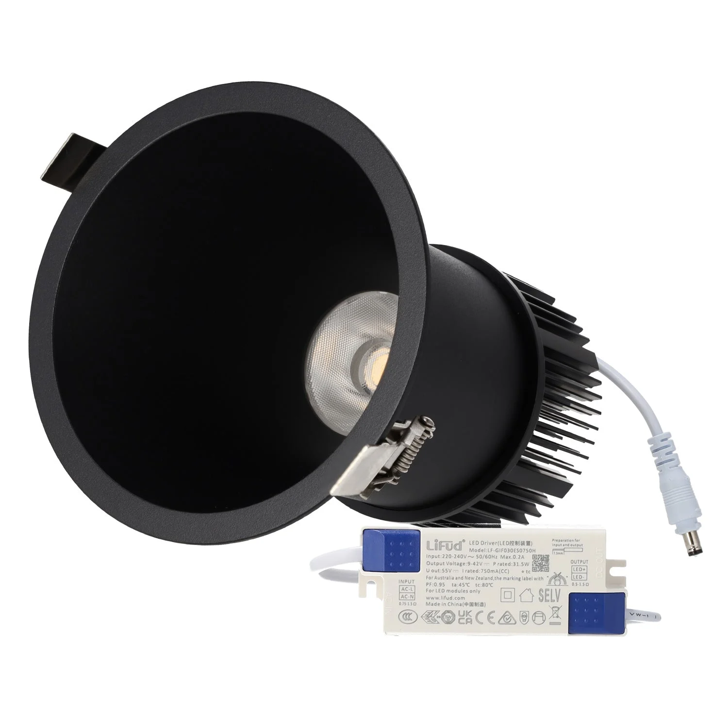 Downlight Empotrable LED 15W 90Lm/W CRI>95 4000ºK Driver Lifud 50.000H Blanco Natural Negro