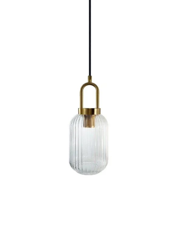 Lámpara Colgante Asa Cuero Cristal Transparente