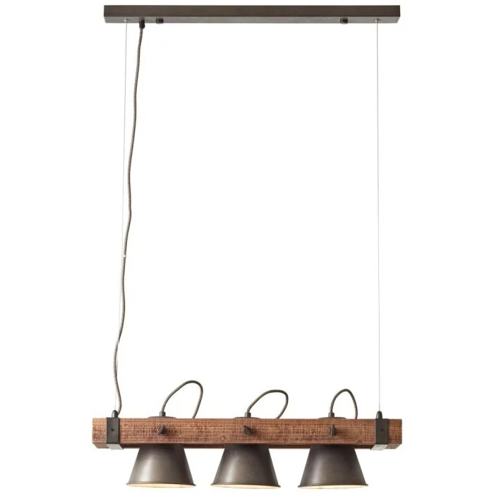 Lámpara Colgante Brilliant Plow Madera oscura, Negro, 3 luces