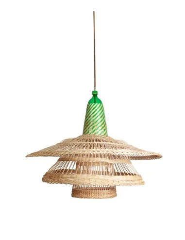 Lámpara colgante Chimbarongo Single Triple - PET Lamp - Lámpara artesanal de fibra natural, estilo boho