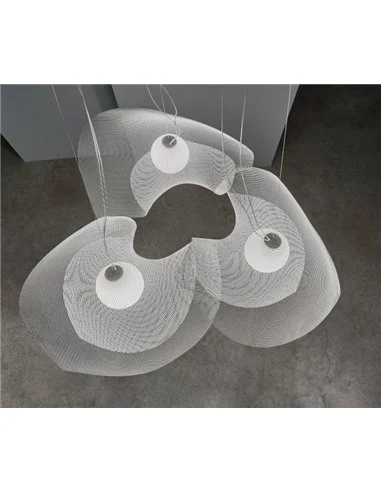 Lampara colgante Mytilus - a-emotional light - Composición LED con 3 lámparas, malla blanca